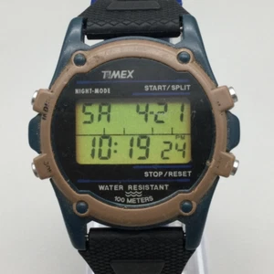 Vintage Timex Digital Watch Men 40mm Black Brown Blue Band New Battery - Picture 1 of 16