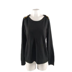 New $46 KAREN SCOTT Gold Button Basic Sweater MEDIUM(8-10)Black Pullover - Picture 1 of 10
