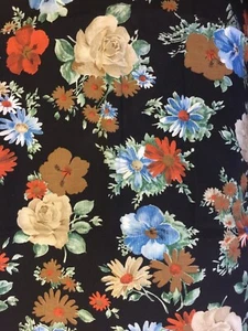 4yd cut Retro black satin cotton floral dress fabric  Schwartz Liebman tex. - Picture 1 of 4