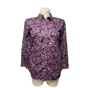 IZOD 'Violet Crush' Paisley Blouse Women Large Purple Long Sleeve Button Down - Picture 1 of 3