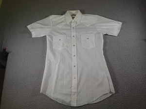 Vintage Western Pearl Snap Shirt Mens Medium 15.5 White Cowboy Rodeo Ranch - Picture 1 of 11