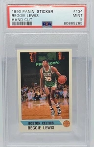 1990 NBA PANINI STICKER REGGIE LEWIS #134 HAND CUT PSA 9 MINT VINTAGE - Picture 1 of 8