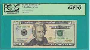 2009 $20 Low Serial Number/Birthday Serial Number 00000823 August 23 PCGS 64PPQ - Picture 1 of 2