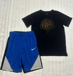 NIKE Large 12-14 Athletic T-Shirt Tee Short Set SS Basketball Sport - Picture 1 of 3