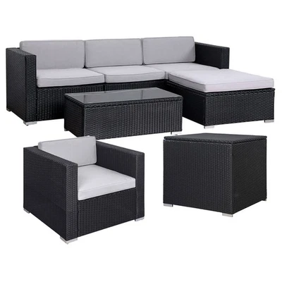 Garten-Lounge Set Polyrattan Gartenset Rattanlounge Schwarz SVITA CALIFORNIA XL  - Bild 1 von 4