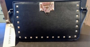 Borsa a tracolla Hanna Grace Borsa a mano Borchie Oro Nero Cinturino Catena Moda Nuova con etichette - Foto 1 di 5