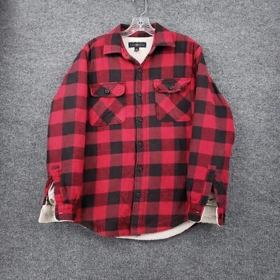 Club Room Shaket Mens S Small Red Sherpa Lined Button Up Shirt Jacket Plaid - Image 1 of 4