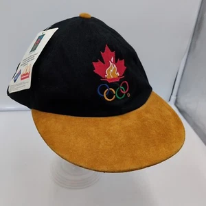 Vintage NWT Team Canada Atlanta 1996 Olympics Hat Cap Suede Brim Clasp Cap Black - Foto 1 di 8