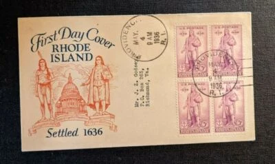 1936 Rhode Island Tercentenary FDC 777 56a Cover to Richmond Virginia - Image 1 of 2