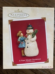 HALLMARK 2003 A VERY MERRY SNOWMAN A VISIT FROM SANTA ORNAMENT - Picture 1 of 4