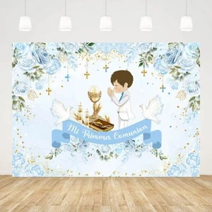 7x5ft Mi Primera Comunion Backdrop for Boys Baptism First Holy Communion Baby... - Picture 1 of 5