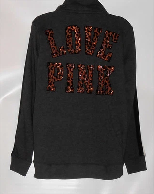 Sudadera Victoria's Secret Rosa Alta-Bajo Media Cremallera Brillante Lentejuelas Leopardo S Nueva con Etiquetas Foto 1 de 3