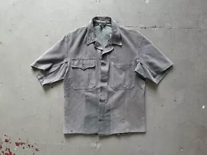 60s 70s Vintage Swiss Salt Pepper Super Distressed Repair Worn Workwear Shirt - Bild 1 von 12