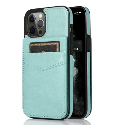 For iPhone 16 15 14 13 12 11 Pro Max XS Leather Wallet Card Stand Case Cover - Image 1 of 4