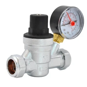 WATER PRESSURE REDUCING VALVE WITH GAUGE 15MM & 22MM FITTING KUDOS TRADINNG - Picture 1 of 9