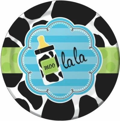 Platos de papel de 9 pulgadas con estampado de vaca bebé niño baby shower 8 por paquete decoración de baby shower Foto 1 de 2