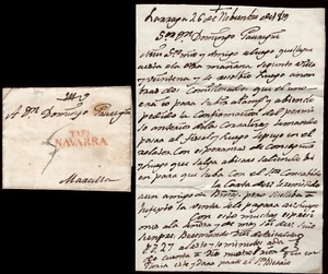 Navarra - Prefilatelia - Tafalla - PE 12 - 1819 - Carta a Marcilla + porteo"5" - Imagen 1 de 1