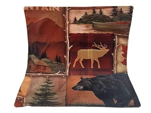 Bear Moose Stag Deer Elk Rustic Lodge Cabin Hunting Throw Pillow Cover Man Cave - Picture 1 of 4