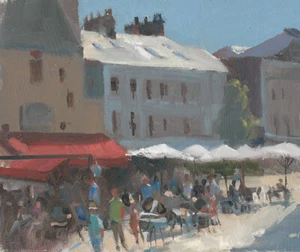 ORIGINALE MICHAEL RICHARDSON "UN ANGOLO DI HONFLEUR" NORMANDIA MARE DIPINTO OLIO - Foto 1 di 1