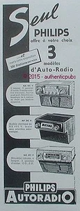 PUBLICITE PHILIPS AUTORADIO POSTE MODELE NX 601 NF 593 NX 493 DE 1951 FRENCH AD - Picture 1 of 1