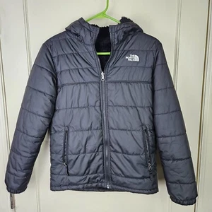 The North Face Jacket Girls Size L Black Mossbud Reversible Fleece Puffer Hooded - Picture 1 of 5