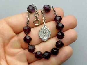 French Antique Religious, Silver and Amethyst Bracelet. Communion, Chalice Medal - Picture 1 of 10
