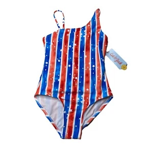 Cat & Jack Sleeveless Striped Stars One Piece Swimsuit Multicolor M (7/8) New - Picture 1 of 5