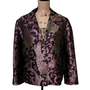 CHICO'S Silk Paisley Brocade Blazer Jacket Purple Green Button Front Career XL - Picture 1 of 7