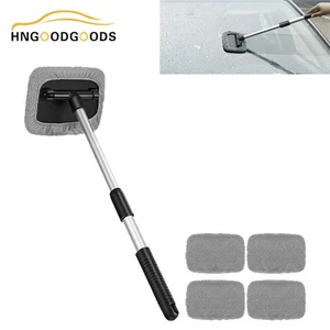 Gray Car Windshield Cleaner Tool Window Cleaning Tool Extendable&Microfiber Pads - Picture 1 of 6