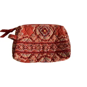 Vera Bradley Cosmetic Makeup Bag Travel Colorful Orange Zippered Plastic Lined - Picture 1 of 2