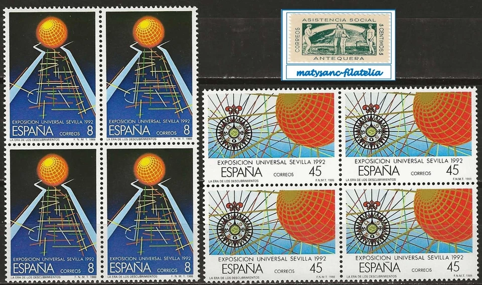 ESPAÑA 1988. EDIFIL 2939/2940. SERIE COMPLETA EN BLOQUE DE 4 ”EXPO '92”. MNH*** - Imagen 1 de 1