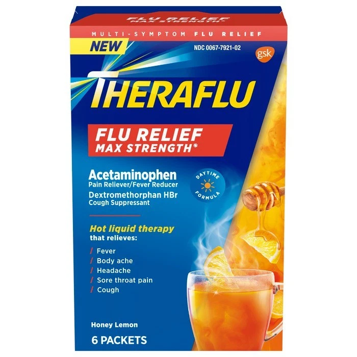 Theraflu Flu Relief Daytime Formula Packets Max Strength Honey Lemon 6 EA - Image 1 of 1