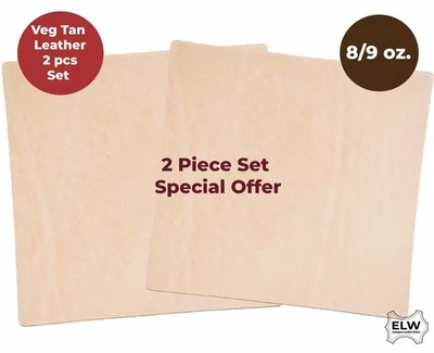 Veg Tan Full Grain Cow Tooling Leather 8-9oz(3.2mm) Pre-Cut 2pcs Special Price - Image 1 of 4