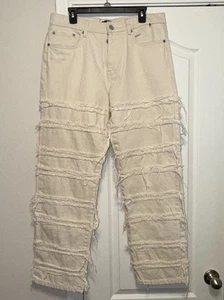 Man Boohooman Mens Cream Overdyed Distressed Denim Jeans Size 36R - Picture 1 of 5