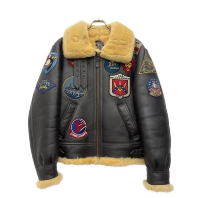 AVIREX B-3 皮革飞行夹克上衣枪模型羊皮男式 38 码棕色二手 — 第 1/4 张图片