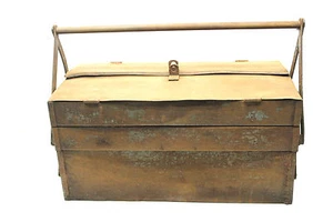 Vintage Steampunk USA Plumbers Part Metal Tool Box Mechanical Self Closing Chest - Picture 1 of 10