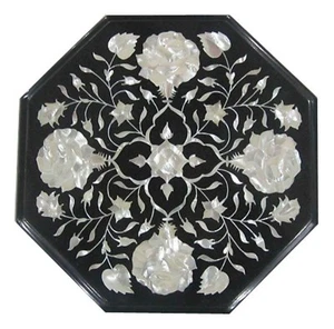 12" Side End Table Top Marble Pietra dura Handmade With wooden Stand - Picture 1 of 4