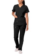 Adar Uniforms Women's Scrub Set Enhanced V-Neck Top/Multi Pocket Pant Black XL