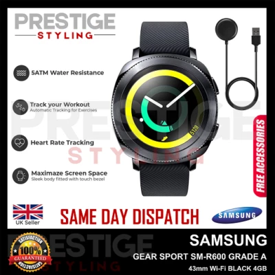 SAMSUNG Watch Gear Sport SM-R600 Smart Watch 43mm GPS BLACK Grade A+CHARGR - Image 1 of 4