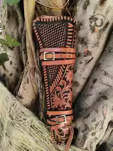 CARVED HENRY MARES LEG LEATHER SCABBARD HOLSTER - LOOP-STRAP GIFT 18" -15" . - Picture 1 of 7