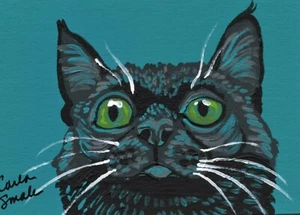 Pintura Miniatura Original ACEO Gato Negro Mascota Arte -C. Pequeño - Imagen 1 de 2