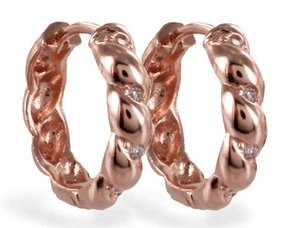 925 ECHT SILBER, ROTGOLD *** Zirkonia Zopf Creolen Ohrringe vergoldet 15 mm  - Bild 1 von 4