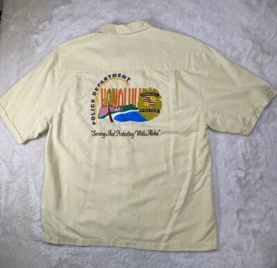 Camisa HONOLULU POLICÍA DEPARTAMENTO Para Hombre L Hawaiana Aloha Botón Seda Personalizada Amarilla Foto 1 de 4