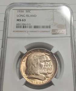 1936 Long Island Tercentary Half Dollar NGC MS-63 (Toned) - Picture 1 of 5