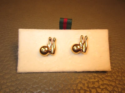 New Bowling Ball and Pins Yellow Gold Plated Cuff Links - Image 1 of 4