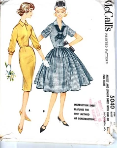1959 McCall's Muster 5040 Kleid tailliert Oberteil 2 Stile ungeschnitten Gr. 18 Brustweite 38 - Bild 1 von 2