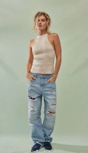 Free People CRVY Lesson Learned Straight Leg Jeans Distress Varsity 26 Short NEW - Picture 1 of 7