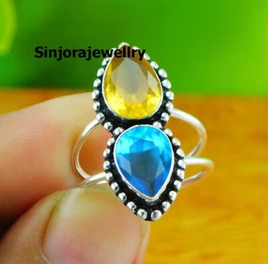 Citrine And topaz Gemstone 925 sterling Silver Handmade Ring US size 5 to 10 - Picture 1 of 4