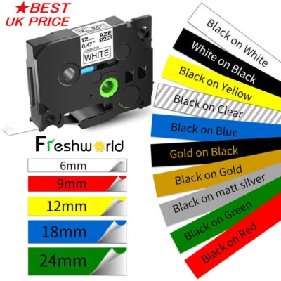 GREENCYCLE Compatible Brother Tze Label Tape Printer P-Touch Laminated 24mm/18mm/12mm/9mm/6