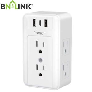 BN-LINK Multiple Plug Outlet Extender, 6 Wall Outlets and 3 USB Ports (1 USB C)